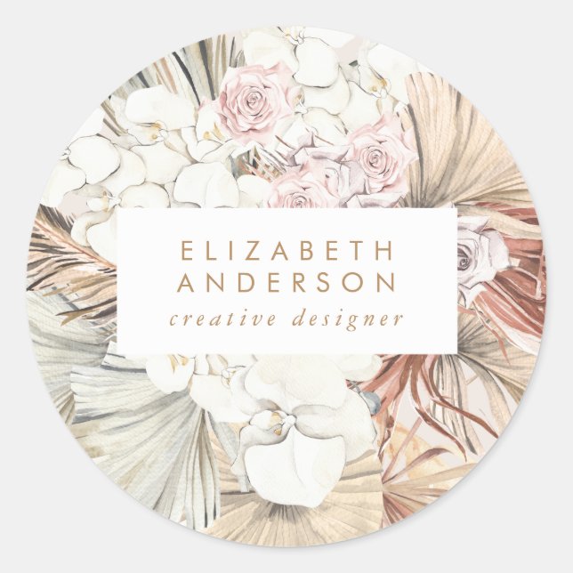 Pampas Grass Floral Tropical Jungle Classic Round Sticker (Front)