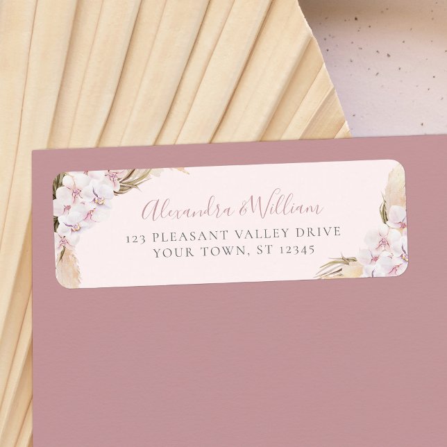 Pampas Grass Floral Wedding Return Address (Creator Uploaded)