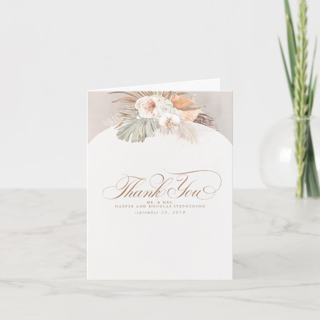 Pampas Grass Floral Wedding Thank You Card (Front)