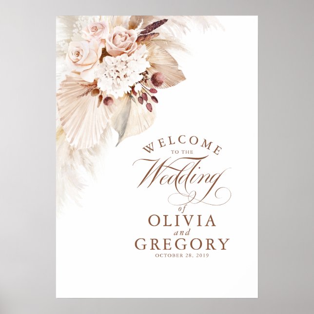 Pampas Grass Floral Wedding Welcome Sign (Front)