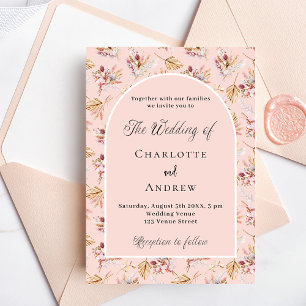 Pampas grass florals rose gold boho luxury wedding invitation