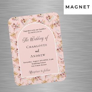 Pampas grass florals rose gold wedding invitation magnet