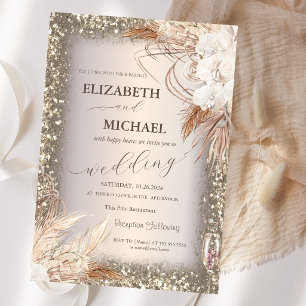 Pampas Grass Flowers Sequins Frame Invitation