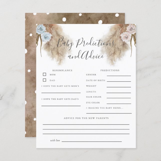 Pampas Grass Gender Reveal Baby Predictions Game (Front/Back)