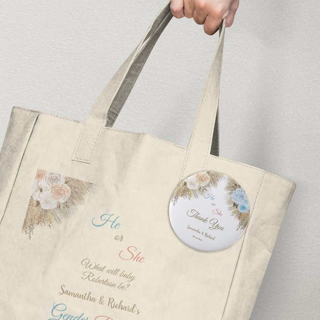 Pampas Grass Gender Reveal Party Thank You 10 Cm Round Badge (Creator Uploaded)
