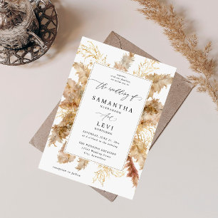 Pampas Grass & Gold Boho Wedding Invitation