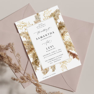 Pampas Grass & Gold Boho Wedding V2 Invitation