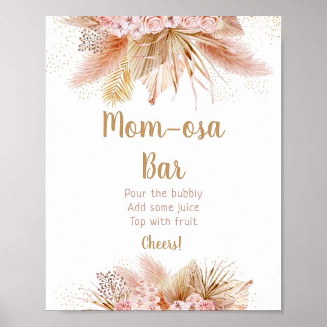 Pampas Grass Gold Floral Baby Shower Mimosa Bar Poster (Front)