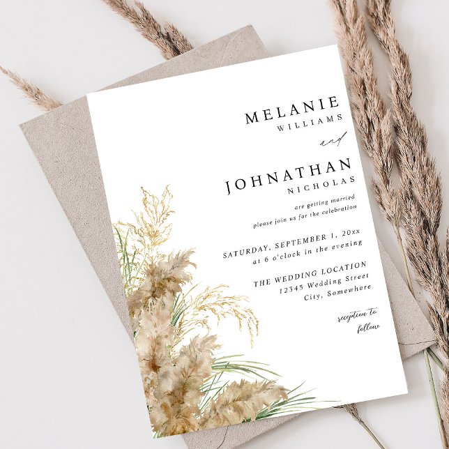 Pampas Grass & Gold Wedding 2 Invitation (Creator Uploaded)