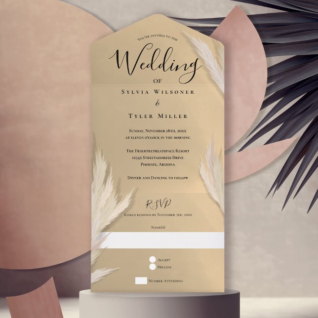 Pampas Grass Gold Wedding All In One Invitation (Creator Uploaded)