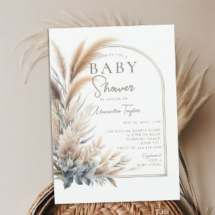 Pampas Grass Greenery Boho Neutral Baby Shower Invitation