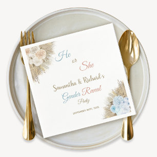 Pampas Grass He or She Gender Reveal Baby Shower Napkin