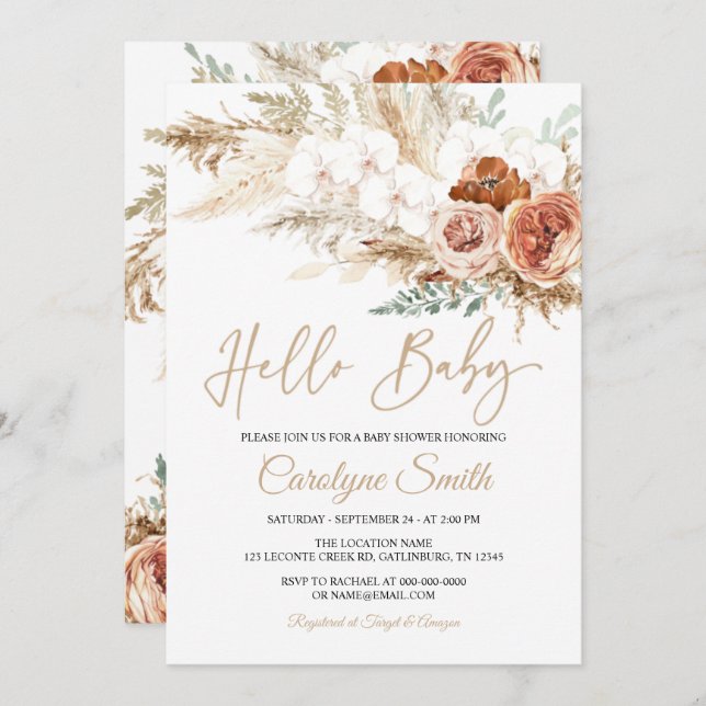 Pampas Grass Hello Baby Shower Invitation (Front/Back)