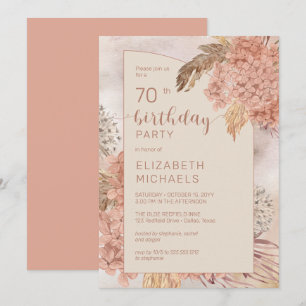 Pampas Grass Hydrangeas Blooms 70th Birthday Party Invitation