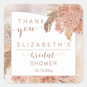 Pampas Grass   Hydrangeas Bridal Shower Thank You  Square Sticker