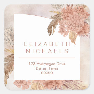 Pampas Grass   Hydrangeas Return Address Square St Sticker