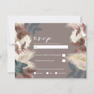 Pampas Grass & Leaves Earthy Bohemian Wedding RSVP Invitation