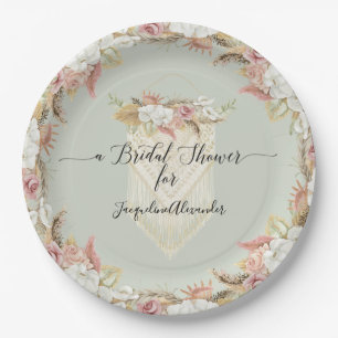 Pampas Grass Mint Floral Greenery Bridal Shower Paper Plate