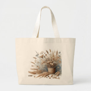 Pampas Grass Modern Boho Floral for Autumn & Fall Large Tote Bag