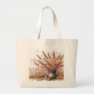 Pampas Grass Modern Boho Floral for Autumn & Fall Large Tote Bag
