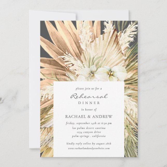 Pampas Grass Modern Boho Wedding Rehearsal Dinner Invitation (Front)