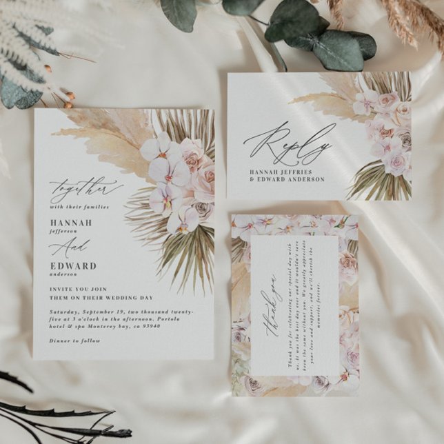 Pampas grass modern botanical bohemian wedding tha thank you card (Creator Uploaded)