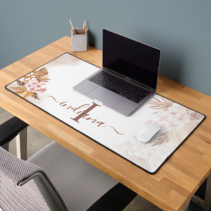 Pampas Grass Monogram Terracotta Name Custom Desk Mat