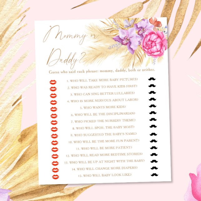 Pampas grass - mummy or daddy baby shower game (Creator Uploaded)