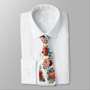 Pampas Grass Navy Blue Terracotta Floral Elegant Tie