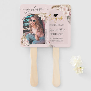 Pampas Grass Orchid Floral Arch Picture Graduation Hand Fan