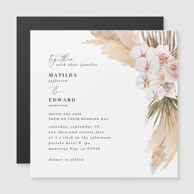 Pampas grass palm foliage orchid modern rustic (Front/Back)