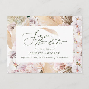 Pampas grass palm foliage orchid modern rustic announcement postcard
