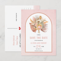 Pampas grass, palm leaves soft pink Save the Date