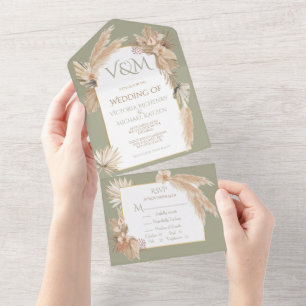 Pampas Grass & Palm Leaves with Orchids Wedding Al All In One Invitation