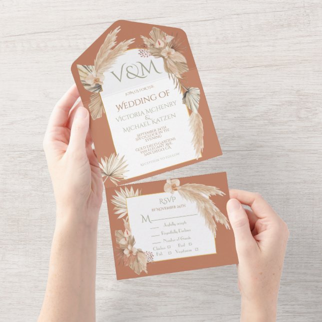 Pampas Grass & Palm Leaves with Orchids Wedding Al All In One Invitation (Tearaway)