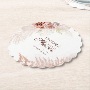 Pampas Grass Palms Terracotta Script Bridal Shower Paper Coaster