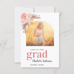 Pampas grass photo blush graduation girl thank you card