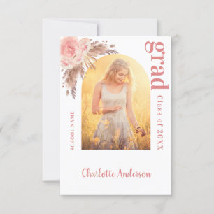 Pampas grass photo blush graduation thank you card