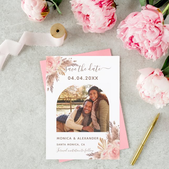 Pampas grass photo blush wedding Save the Date (Creator Uploaded)