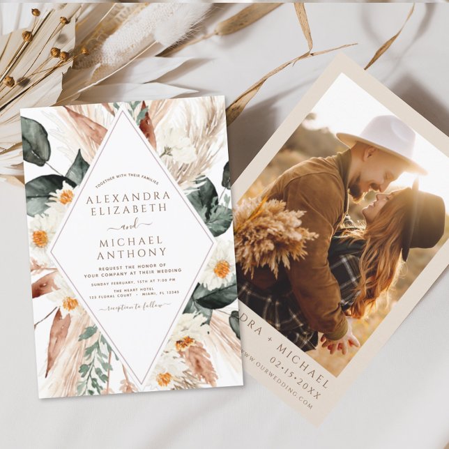 Pampas Grass Photo Boho Bohemian Wedding Invitatio Invitation (Creator Uploaded)