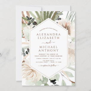 Pampas Grass Photo Boho Eucalyptus Wedding Invitation