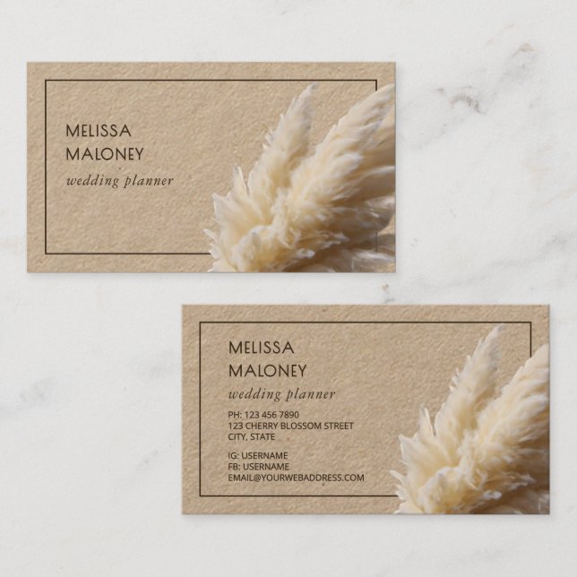 Pampas Grass Photo Kraft Paper Business Card (Front/Back)