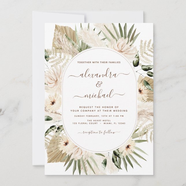 Pampas Grass Photo Picture Bohemian Boho Wedding Invitation (Front)