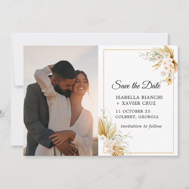 Pampas Grass Photo Wedding  Save The Date (Front)