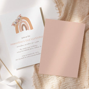 Pampas Grass Pink Boho Rainbow Birthday Party Invitation