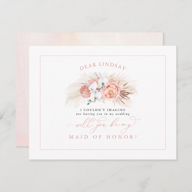 Pampas Grass Pink Bridesmaid Proposal Invitation (Front/Back)