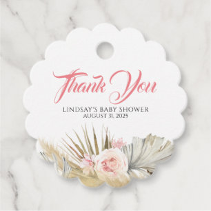 Pampas Grass Pink Floral Baby Shower Thank You Favour Tags