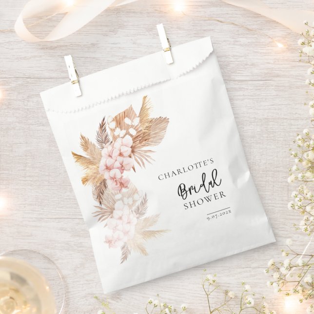 Pampas Grass Pink Floral Bridal Shower Favour Bags (Clipped)