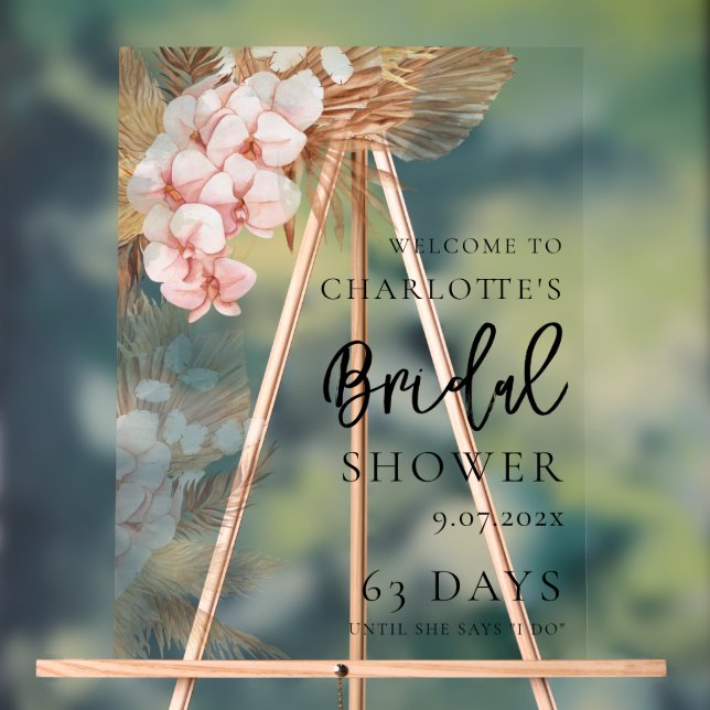 Pampas Grass Pink Floral Bridal Shower Welcome Acrylic Sign (Neutral)