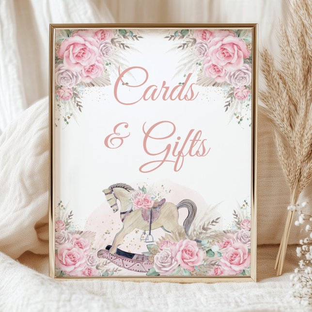 Pampas Grass Pink Floral Rocking Horse Cards Gifts Poster (Creator Uploaded)
